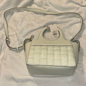 Pale Green Woven-Front Crossbody Bag with Top Handles